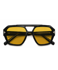 ARUBA unisex solbrille med gule glas og sort stel.