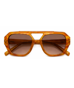 ARUBA unisex solbrille med amber glas og transparent honningstel.