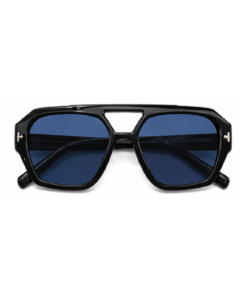 ARUBA unisex solbrille med blå glas og sort stel.