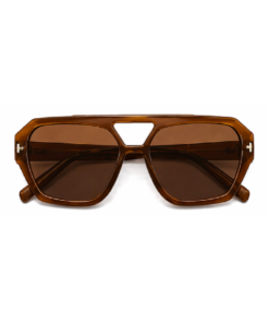 ARUBA unisex solbrille med brune glas og transparent brunt stel.