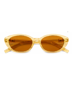 Gylden transparent farve med varme sunset vibes og retro feeling.